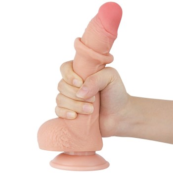 Lovetoy 7.5" Curved Sliding Skin Dildo - Flesh