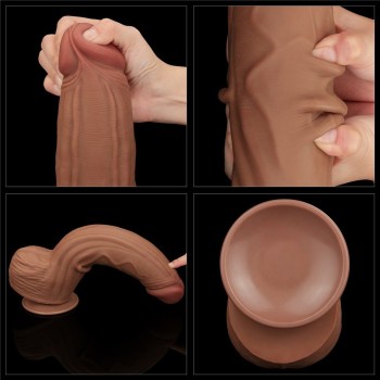 Lovetoy 12" Sliding Skin Dildo - Brown